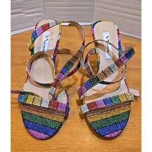 Nina NY Vanna Glitter Multicolor Ankle Strap Stilleto Sandal Sz 7M Preppy Pride